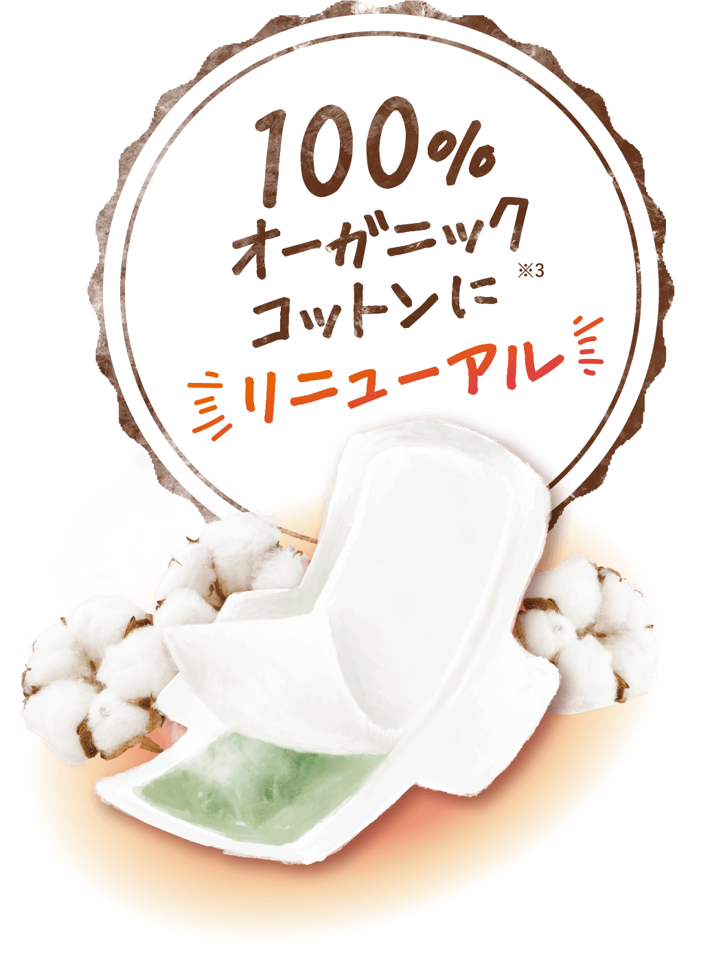 100%オーガニックコットンにリニューアル